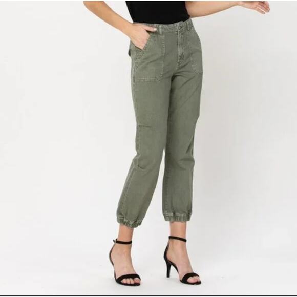 Vervet by Flying Monkey | Women's Green 100% Cotton 90's Slim Joggers Sz 27 - Picture 1 of 6